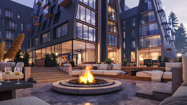 AHNI Moon Resort — внутрішня зона відпочинку з каміном