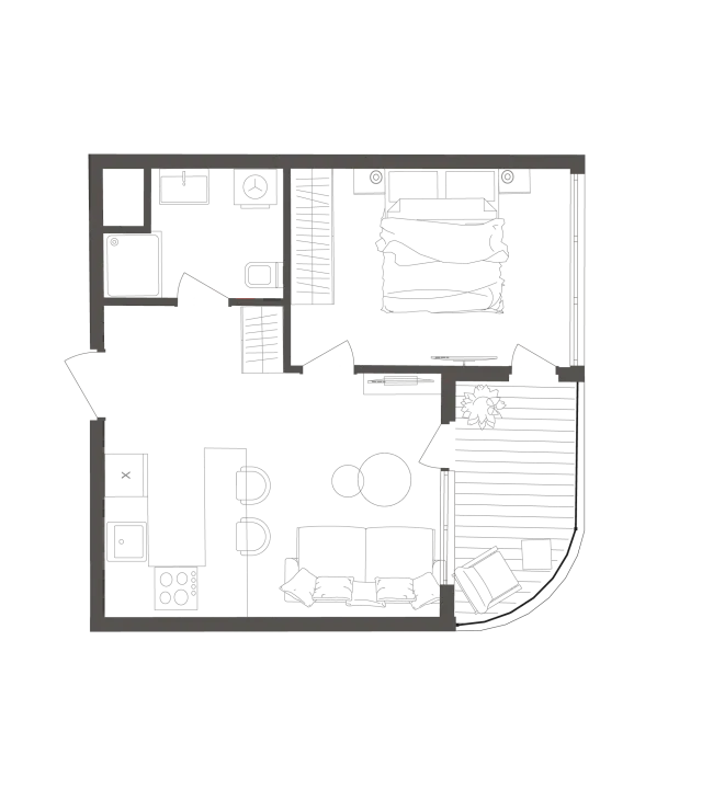 Планування юніта 1+1 bedroom (44 м²)