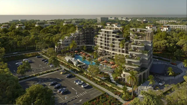 Аерофото комплексу Desire Antalya — вид зверху зі сходу з морем на горизонті