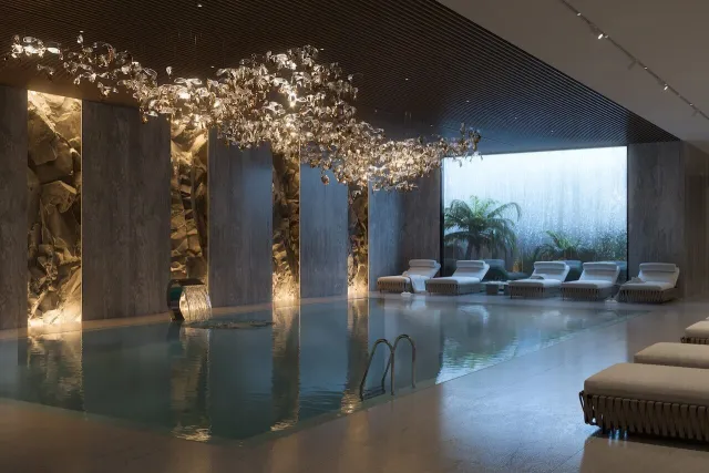 Внутрішній SPA-басейн з підсвіткою та шезлонгами