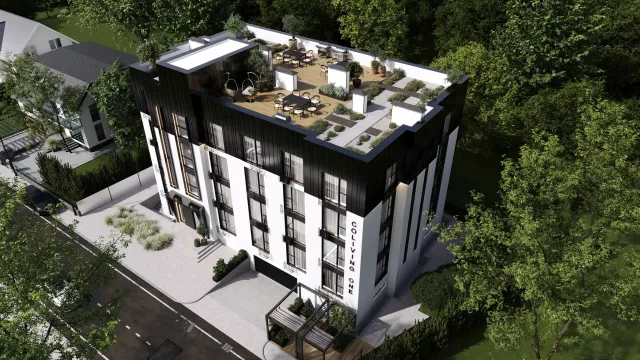 Mi6 — рендер будівлі з даху, 450 GROUP