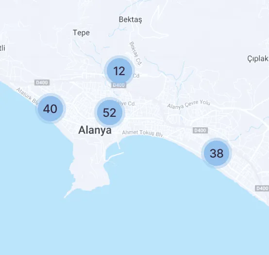 Карта розташування проєктів Hayat Estate в Аланьї