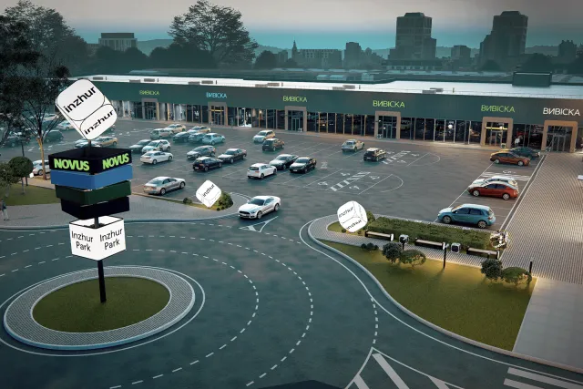Архітектурний рендер Inzhur Retail Park з якірним орендарем Novus, Київська область