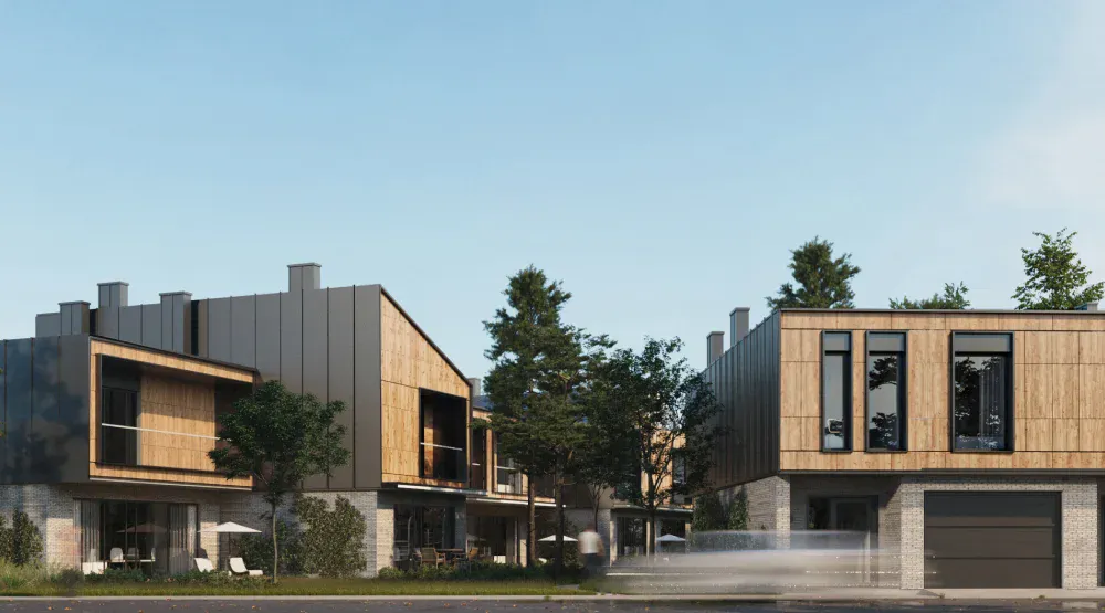Koreni Club Town — фасад таунхаусів, рендер