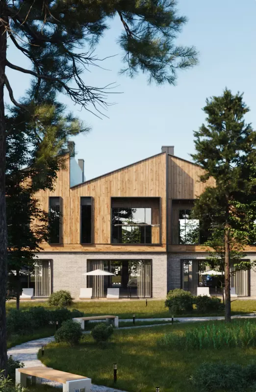 Koreni Club Town — таунхаус серед дерев, рендер
