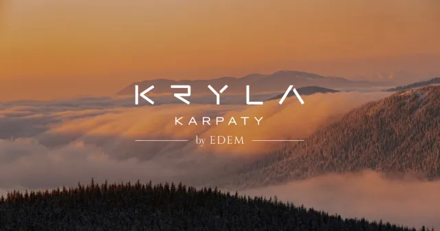 Kryla Karpaty by Edem — логотип проєкту на тлі Карпатських гір