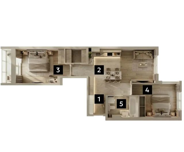 Планування 2Д — 2-кімнатна квартира 70.90 м²