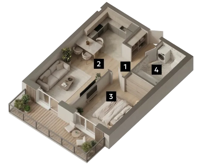 Планування 1А — 1-кімнатна квартира 50.30 м²