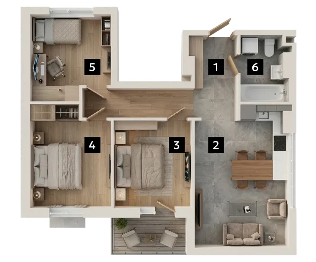 Планування 3А — 3-кімнатна квартира 75.80 м²