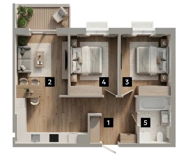 Планування 2В — 2-кімнатна квартира 69.60 м²