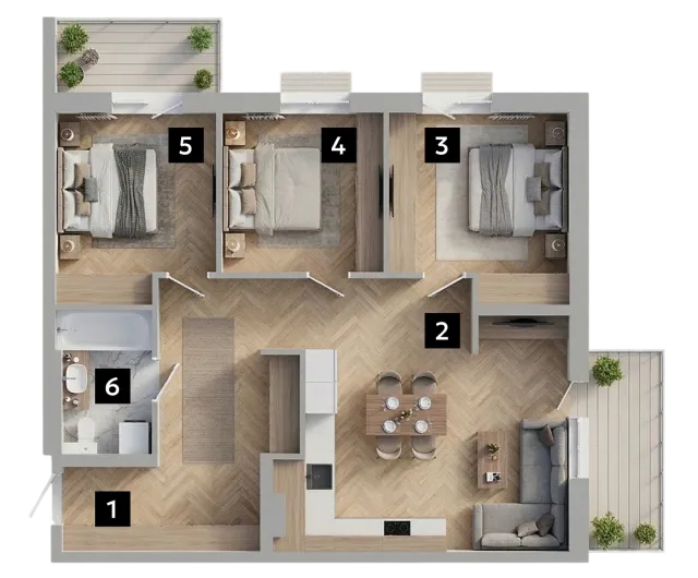Планування 3Б — 3-кімнатна квартира 93.30 м²