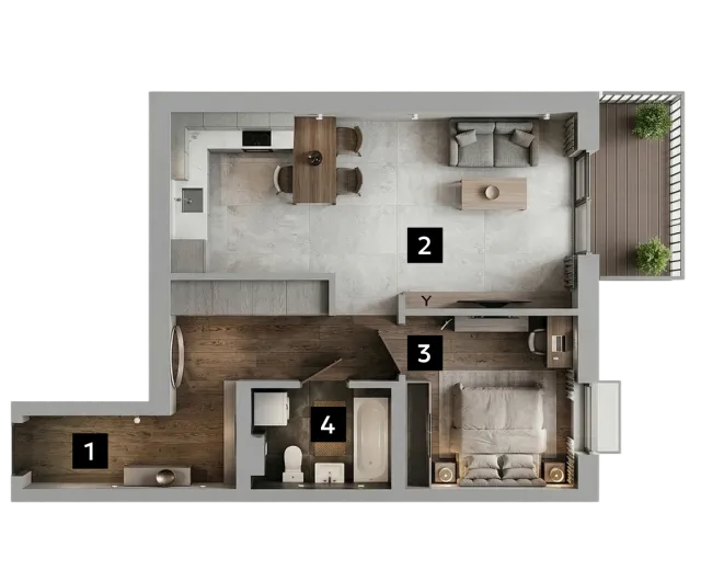Планування 1Г — 1-кімнатна квартира 47.60 м²