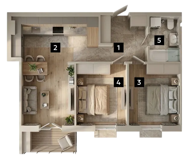 Планування 2Г — 2-кімнатна квартира 73.40 м²