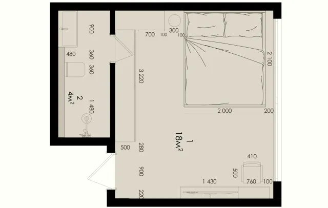 Планування котеджу-студії 22 м²
