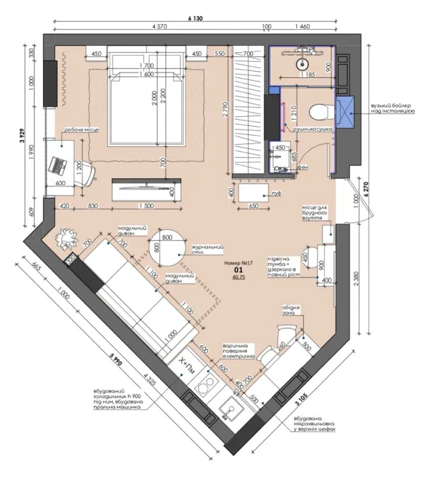 Детальний план апартаменту №17, 40.75 м²